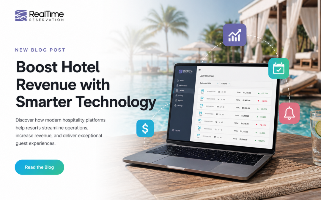 Computer screen with RealTime Reservation reporting dashboard visible on the screen.